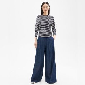 Theory Pleated Wide-Leg Pant in Denim